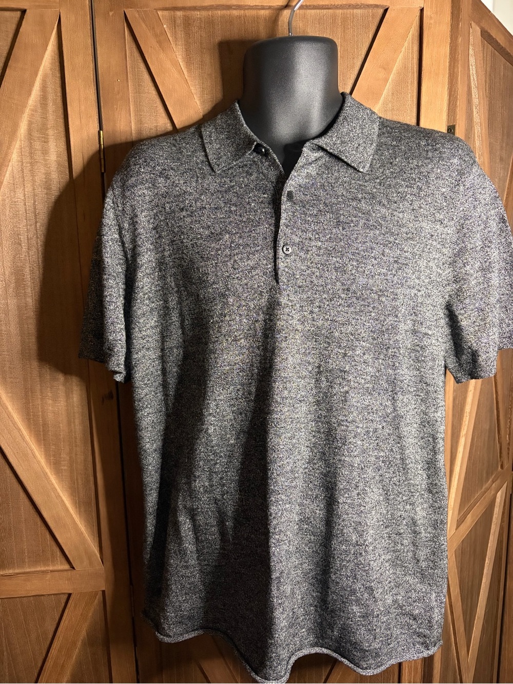 ICEBREAKER Merino Wool Blend Knit Polo Shirt Grey Black Heather Short Sleeve